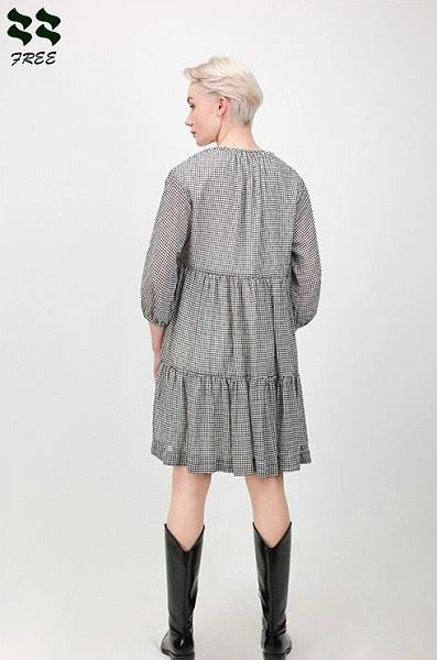 Bracelet Sleeve Check Printed Tiered Wrap Dress Supplier