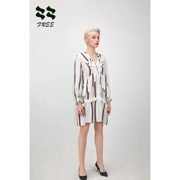 Womens Loose Fitting V Neck Frilly Elegant Dress