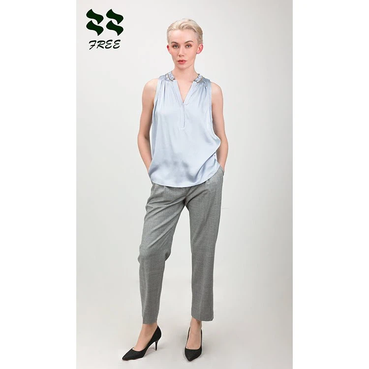 Womens Light Blue Silk Blouse